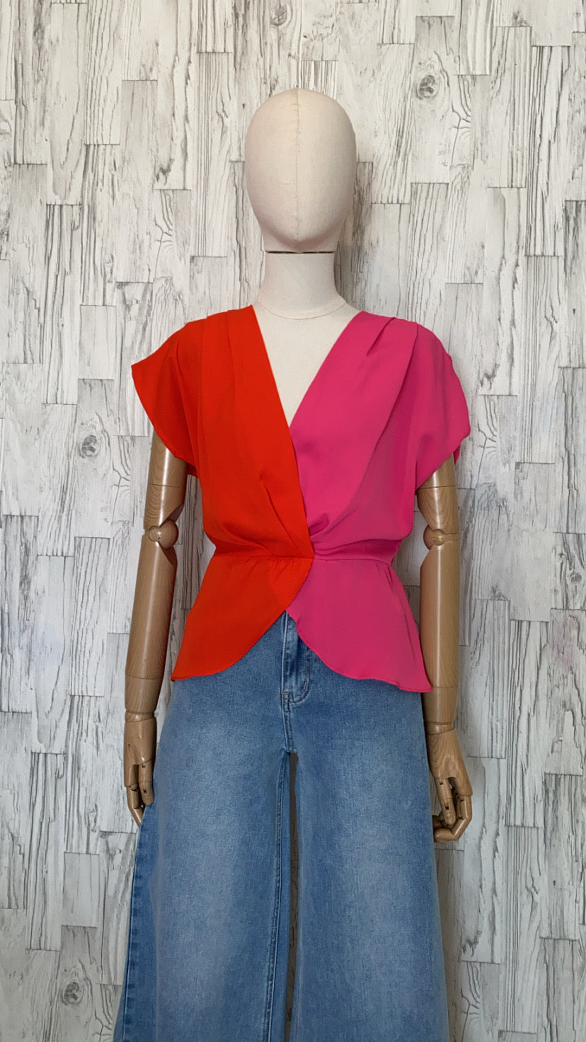 BLUSA DOBLE COLOR NARANJA  ROSA